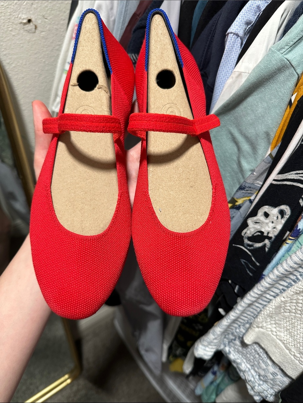 Rothy's Red Mary Jane Flats with Blue Trim - Picture 5 of 5
